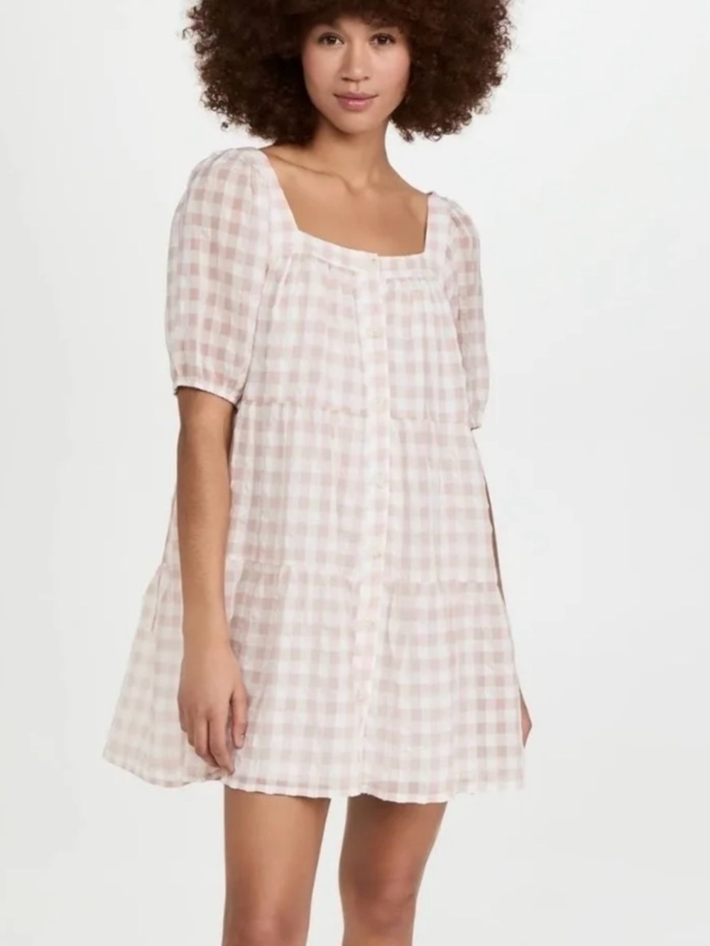 Cottagecore lightweight EN SAISON mini babydoll dress in pink gingham Medium